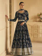 Myra Navy Blue Georgette Embroidered Designer Suit | Grocsy