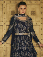 Myra Navy Blue Georgette Embroidered Designer Suit | Grocsy