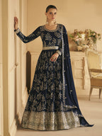 Myra Navy Blue Georgette Embroidered Designer Suit | Grocsy