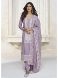 Myra Pastel Purple Organza Silk Embroidered Pant Style Suit | Grocsy