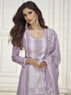 Myra Pastel Purple Organza Silk Embroidered Pant Style Suit | Grocsy