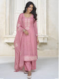 Myra Dusty Pink Organza Silk Embroidered Pant Style Suit | Grocsy