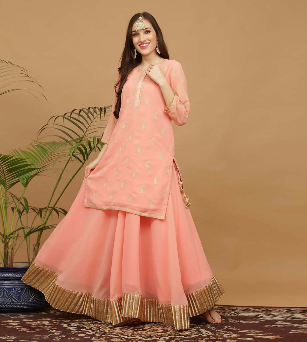 Joban Fashion Peach Georgette Lehenga Set | Grocsy