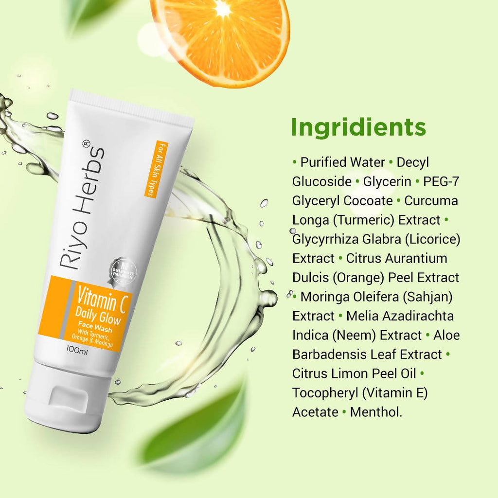 Riyo Herbs Vitamin C Daily Glow Face Wash With Turmeric, Orange & Moringa | Grocsy