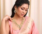 Jewel City Exquisite South Indian-Style Gold-Plated Necklace and Earrings Set with Pearl and Gemstone Accents | Grocsy