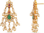 Jewel City Exquisite South Indian-Style Gold-Plated Necklace and Earrings Set with Pearl and Gemstone Accents | Grocsy