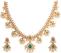 Jewel City Exquisite South Indian-Style Gold-Plated Necklace and Earrings Set with Pearl and Gemstone Accents | Grocsy