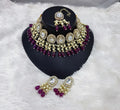 Jewel City Elegant Kundan Pearl Necklace Set with Wine Drops and Matching Tikka | Grocsy