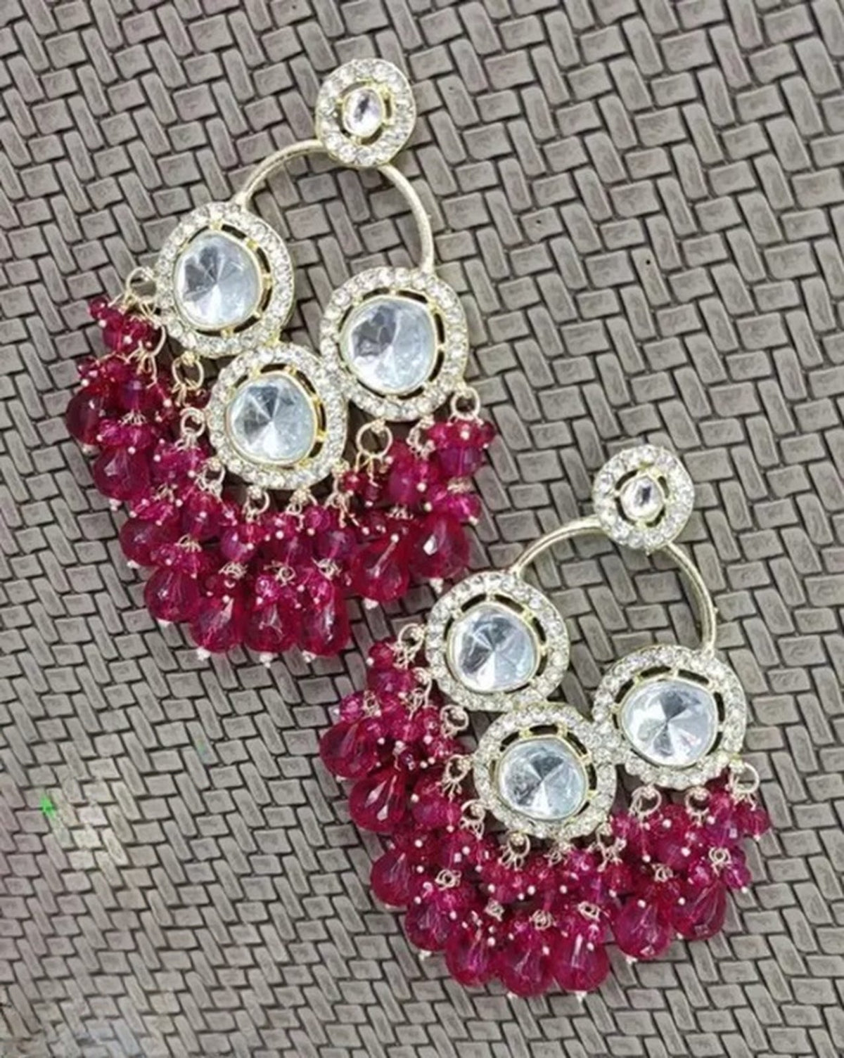 Jewel City Luxurious Polki Diamond and Ruby Chandelier Earrings | Grocsy