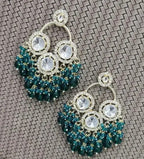 Jewel City Luxurious Polki Diamond and Rama Green Chandelier Earrings | Grocsy