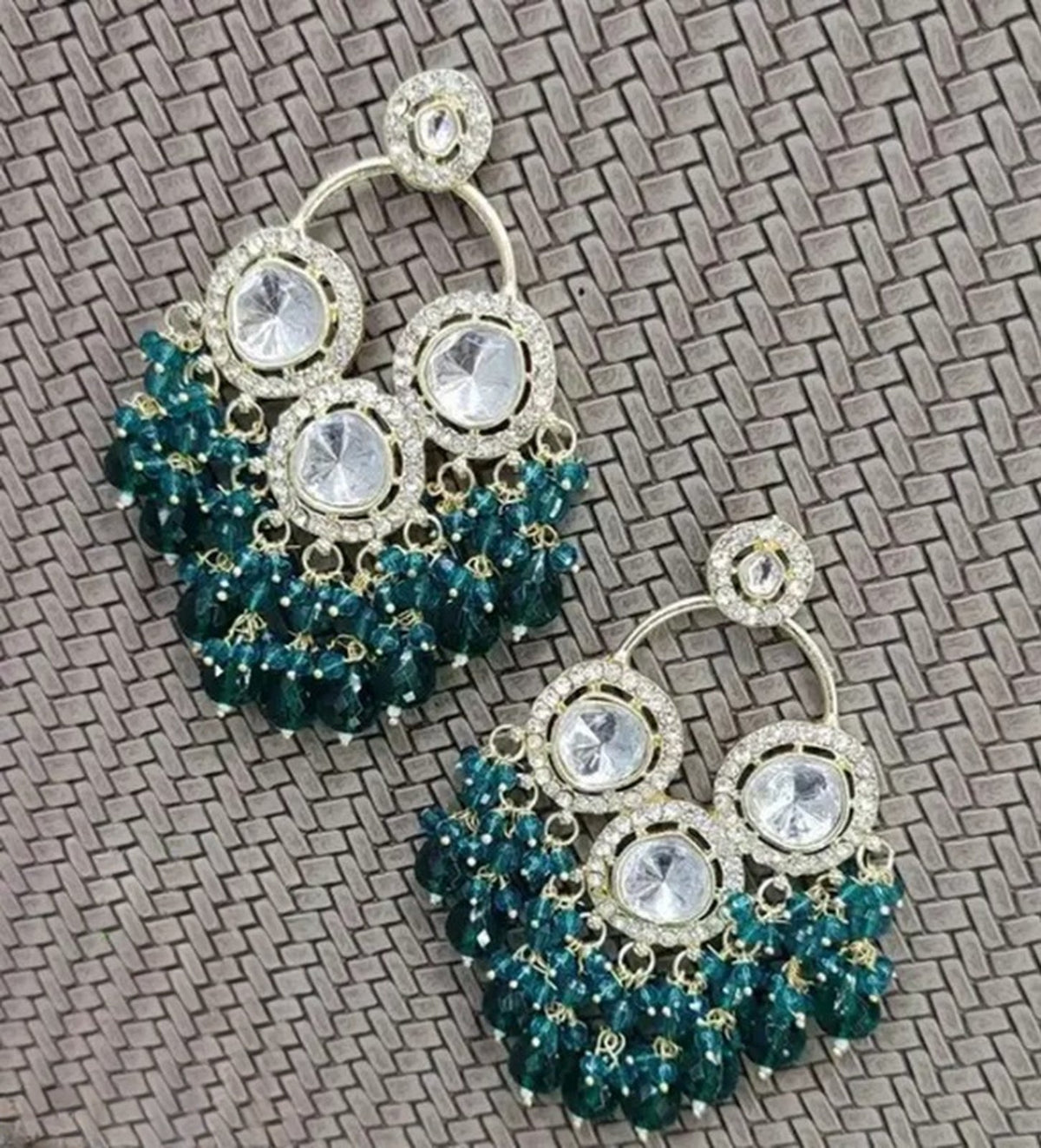 Jewel City Luxurious Polki Diamond and Rama Green Chandelier Earrings | Grocsy