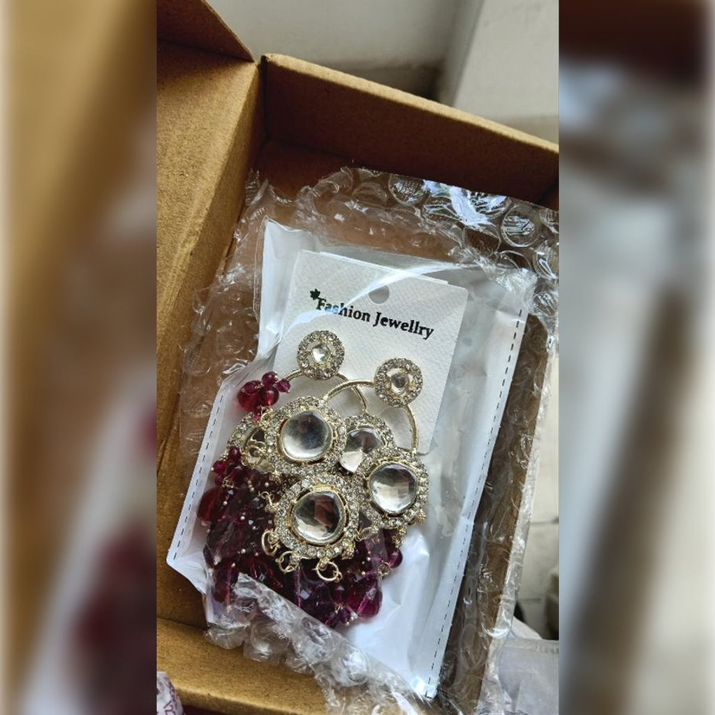 Jewel City Luxurious Polki Diamond and Wine Chandelier Earrings | Grocsy