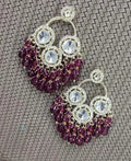 Jewel City Luxurious Polki Diamond and Wine Chandelier Earrings | Grocsy