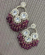Jewel City Luxurious Polki Diamond and Wine Chandelier Earrings | Grocsy