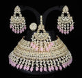 Jewel City Opulent Bridal Kundan Choker Set with Pink Beads and Matching Earrings & Maang Tikka | Grocsy