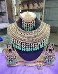 Jewel City Opulent Bridal Kundan Choker Set with Mint Beads and Matching Earrings & Maang Tikka | Grocsy