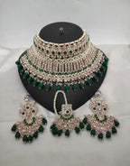 Jewel City Exquisite Crystal and Pearl Bridal Choker Set with Matching Earrings and Tikka | Grocsy