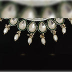 Jewel City Elegant Pearl and Kundan Necklace Set with Green Enamel Accents | Grocsy