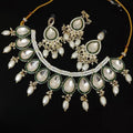 Jewel City Elegant Pearl and Kundan Necklace Set with Green Enamel Accents | Grocsy