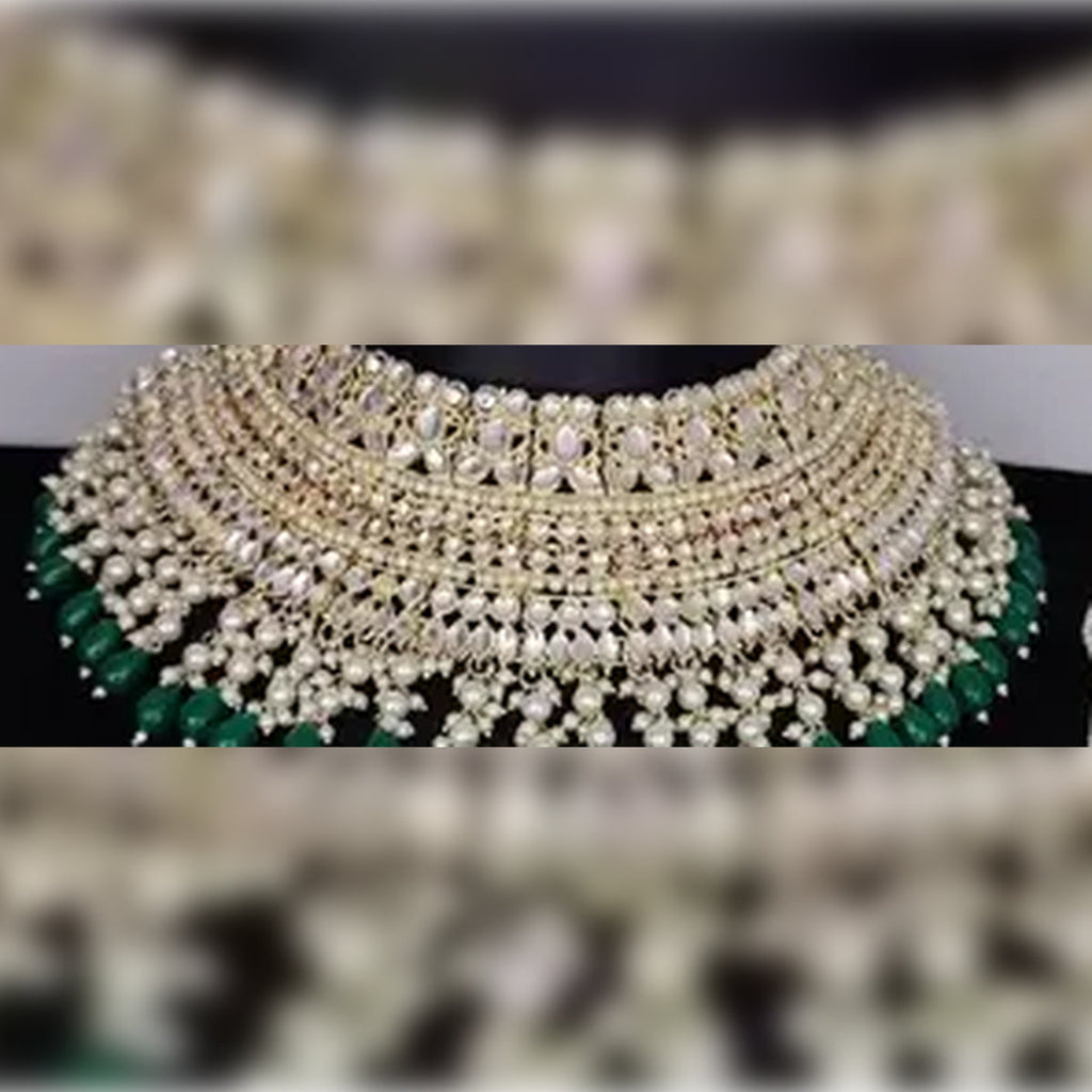 Jewel City Luxurious Pearl Kundan Bridal Jewelry Set - Necklace, Earrings, Tikka, and Long Necklace | Grocsy