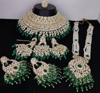 Jewel City Luxurious Pearl Kundan Bridal Jewelry Set - Necklace, Earrings, Tikka, and Long Necklace | Grocsy