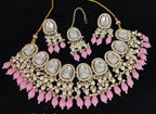 Jewel City Kundan Choker Necklace Set with Pink Beads and Pearls - Traditional Indian Wedding Jewelry | Grocsy