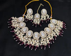 Jewel City Kundan Choker Necklace Set with Maroon Beads and Pearls - Traditional Indian Wedding Jewelry | Grocsy