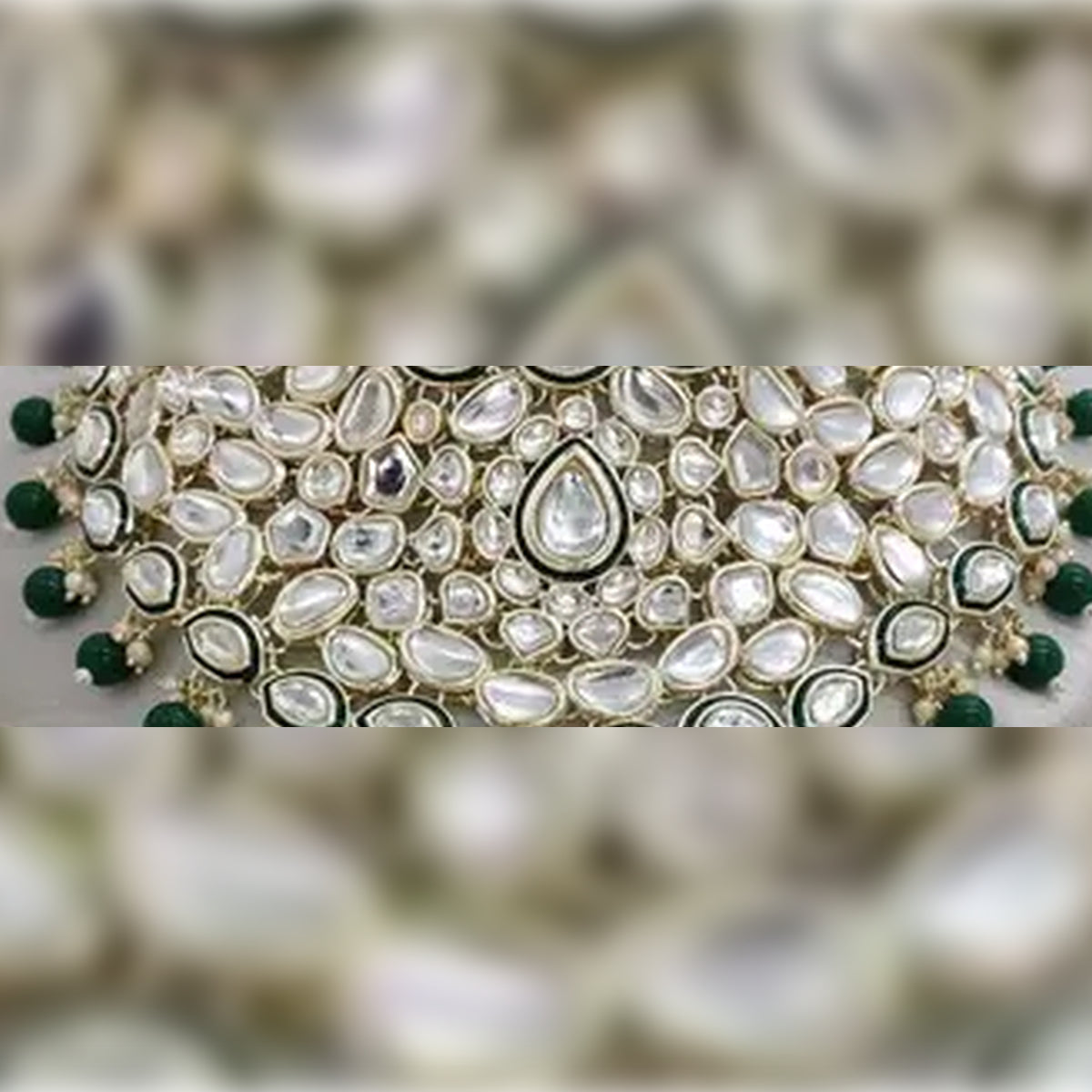 Jewel City Royal Kundan Choker Set with Emerald Green Beads - Traditional Indian Wedding Jewelry Set with Earrings and Tikka | Grocsy