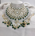 Jewel City Royal Kundan Choker Set with Emerald Green Beads - Traditional Indian Wedding Jewelry Set with Earrings and Tikka | Grocsy