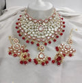 Jewel City Royal Kundan Choker Set with magenta Beads - Traditional Indian Wedding Jewelry Set with Earrings and Tikka | Grocsy