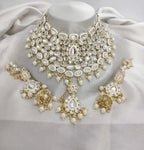 Jewel City Royal Kundan Choker Set with White Beads - Traditional Indian Wedding Jewelry Set with Earrings and Tikka | Grocsy