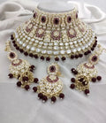 Jewel City Royal Kundan Choker Set with Maroon Beads - Traditional Indian Wedding Jewelry Set with Earrings and Tikka | Grocsy