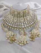 Jewel City Royal Kundan Choker Set with White Beads - Traditional Indian Wedding Jewelry Set with Earrings and Tikka | Grocsy