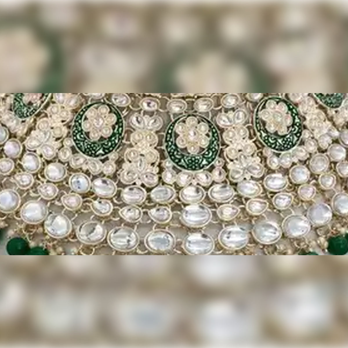 Jewel City Royal Kundan Choker Set with Green Beads - Traditional Indian Wedding Jewelry Set with Earrings and Tikka | Grocsy