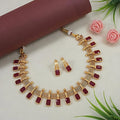 Jewel City Elegant Maroon and Gold Mesh Necklace Set with Matching Earrings | Grocsy