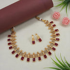 Jewel City Elegant Maroon and Gold Mesh Necklace Set with Matching Earrings | Grocsy