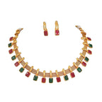 Jewel City Elegant Multi and Gold Mesh Necklace Set with Matching Earrings | Grocsy