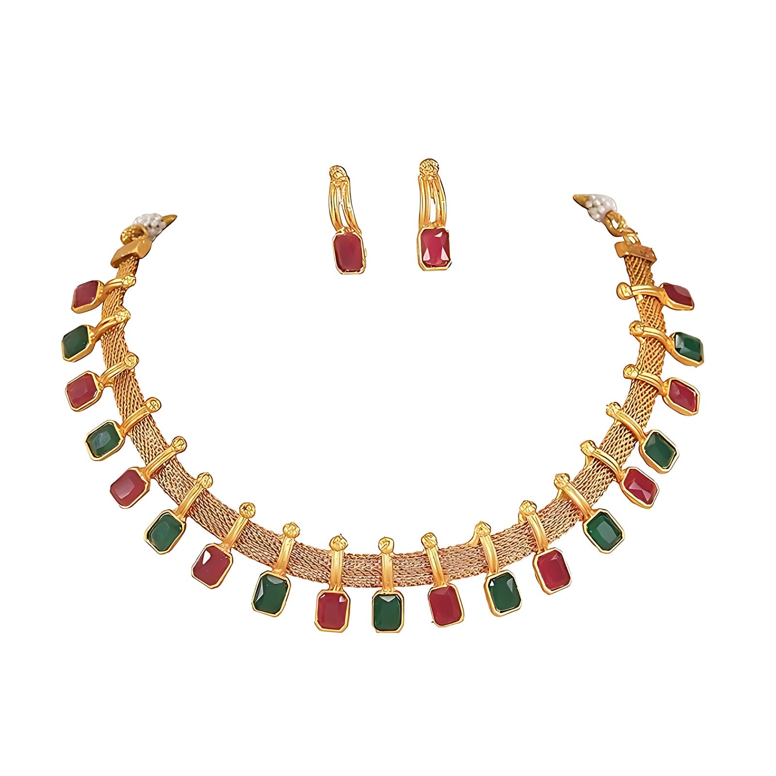 Jewel City Elegant Multi and Gold Mesh Necklace Set with Matching Earrings | Grocsy