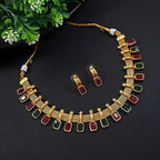 Jewel City Elegant Multi and Gold Mesh Necklace Set with Matching Earrings | Grocsy
