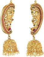 Jewel City Exquisite Gold-Plated Peacock Jhumka Earrings with Ruby and Emerald Accents | Grocsy