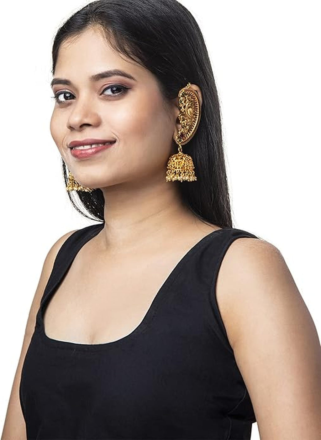 Jewel City Exquisite Gold-Plated Peacock Jhumka Earrings with Ruby and Emerald Accents | Grocsy