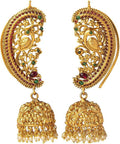 Jewel City Exquisite Gold-Plated Peacock Jhumka Earrings with Ruby and Emerald Accents | Grocsy