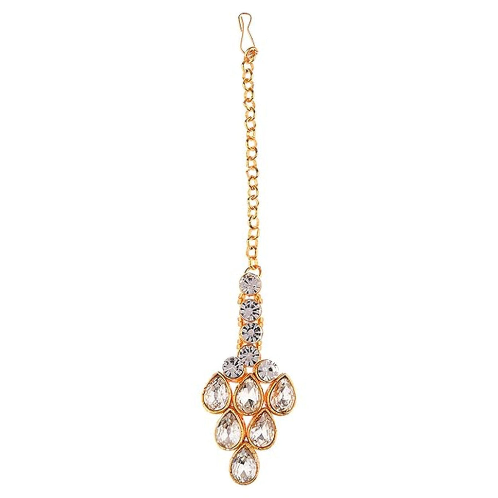 Jewel City Luxurious Gold-Plated Kundan Choker Necklace Set with Maang Tikka and Earrings | Grocsy