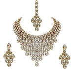 Jewel City Luxurious Gold-Plated Kundan Choker Necklace Set with Maang Tikka and Earrings | Grocsy