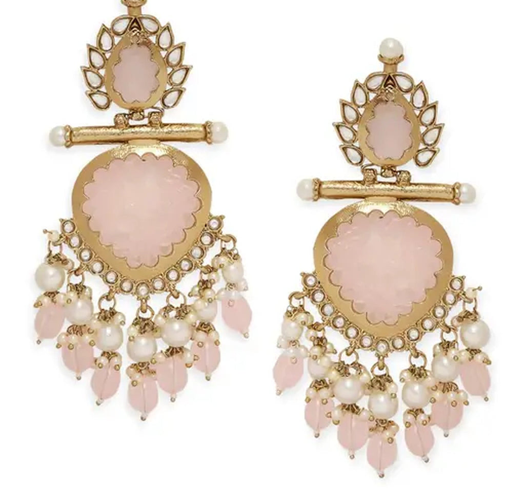 Jewel City Luxurious Rose Quartz Chandelier Earrings - Vintage-Inspired Statement Jewelry | Grocsy