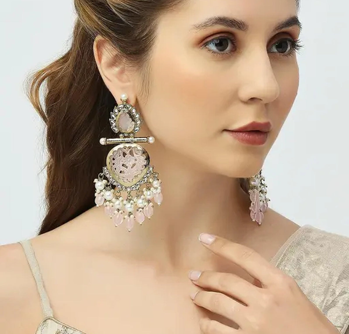 Jewel City Luxurious Rose Quartz Chandelier Earrings - Vintage-Inspired Statement Jewelry | Grocsy
