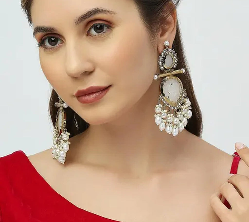 Jewel City Elegant Pearl and Crystal Chandelier Earrings - Luxurious Statement Jewelry | Grocsy