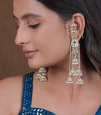 Jewel City Elegant Silver Kashmiri-Style Chandelier Earrings with Jhumka Drops | Grocsy