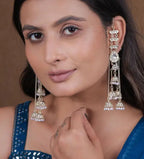 Jewel City Elegant Silver Kashmiri-Style Chandelier Earrings with Jhumka Drops | Grocsy