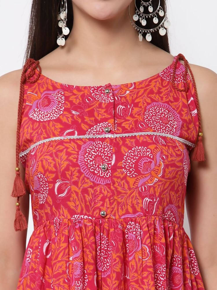 Myshka Cotton Printed Sleeveless Round Neck Casual Women's Dress | Grocsy